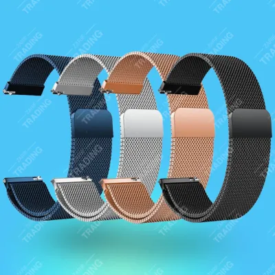 22mm Milanese Magnetic Stainless Steel Watch Strap Universal Flat Head Mesh Band Quick Release Metal Wristband for Square Smartwatches
